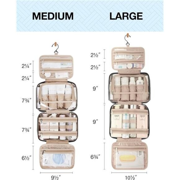 Hanging Toiletry Bag – TSA Approved Transparent Makeup Organizer, Medium Black - Picture 5 of 7